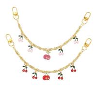 SUNNYCLUE 1 boîte de 2 chaînes de Sac à Fruits Rallonge de Chaîne de Sac Breloques Cerises en Émail Rouge Vert Rose Courtes Dorées Sangle de Rechange avec Fermoir pour Femmes Anniversaire Remise de Di