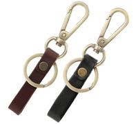SUNNYCLUE 1 boîte de 2 Porte Clés de Voiture en Cuir de Vachette Véritable Noir et Marron avec Anneau Brisé en Bronze Antique et Fermoir Mousqueton Robuste. Porte Clés pour Hommes et Femmes.