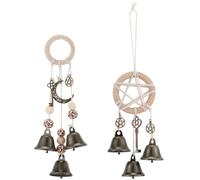 SUNNYCLUE 1 boîte de 2 Styles de Carillons Éoliens de Sorcières Breloques de Poignée de Porte Style Bohème Vintage à Suspendre en Métal Étoile Lune Clés Cintre de Sorcellerie Cloches de Sorcière pour