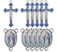 SUNNYCLUE 1 boîte de 20 breloques Chapelet Croix en Vrac Crucifix Antique Argent Bleu Émail Ovale Pâques Style Tibétain Breloques pour la Fabrication de Bijoux Breloques Bricolage Artisanat Collier Br