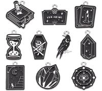 SUNNYCLUE 1 boîte de 20 breloques de Tarot Mixtes en Alliage Émaillé Noir pour Halloween Breloques en Forme de Corbeau de Cercueil de Polygone de Magie de Ouijas pour la Fabrication de Bijoux de Brace