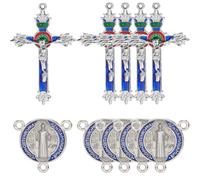 SUNNYCLUE 1 boîte de 20 breloques en Émail en Forme de Croix Breloques Centrales de Chapelet en Vrac Petite Médaille Bleue Vintage de Pâques Crucifix Liens Ovales Pendentifs de Foi pour la Fabrication