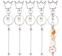 SUNNYCLUE 1 boîte de 20 ou 10 ensembles de Porte Clés à Perles Porte Clés à Perles Barre en Vrac Porte Clés Pivotant en Argent Couronne Diadème Mousquetons Longs en Métal Pivotants Fermoirs Mousqueton