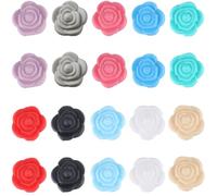 SUNNYCLUE 1 boîte de 20 perles focales en silicone de 20 mm pour la Saint-Valentin, 3D, jolies fleurs rouges, grosses perles d'espacement en caoutchouc souple pour la fabrication de porte-clés,