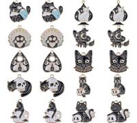SUNNYCLUE 1 boîte de 20 pièces 10 styles de Breloques Gothiques en Forme de Chat Noir en Alliage D'Émail Goth pour Animaux de Compagnie Tête de Chat Ouijas Crâne Magique Tarot Halloween Breloques pour