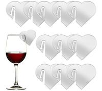 SUNNYCLUE 1 boîte de 20 pièces D'Identifiants de Verre en Forme de Cœur en Acrylique, Marqueurs de Boissons, Miroir Argenté, Verres à Vin Sans Pied, Écriture Sur Étiquette de Nom, Marqueur Vierge, Éti