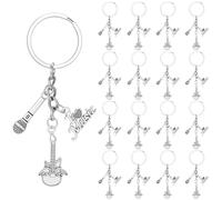 SUNNYCLUE 1 boîte de 20 Porte Clés Guitare et Microphone en Métal Argenté Antique avec Inscription « Instrument de Musique » pour Cadeaux de Fête Mariage Sacs et Sacs à Main