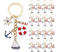 SUNNYCLUE 1 boîte de 20 Porte Clés Nautiques en Vrac Breloques Voilier en Alliage Émaillé Doré Pendentifs Bateau Phare D'Été Boussole Océan pour Décorer Un Sac à Main Cadeau D'Invité Ou de Mariage