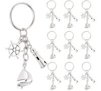 SUNNYCLUE 1 boîte de 20 porte Clés Nautiques en Vrac Paquet de Porte Clés de Voilier en Métal Argenté Voiles à Thème Bateaux Capuches Breloques D'Été pour Sacs à Main Cadeaux de Mariage Sacs à Main Fo