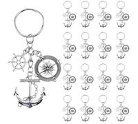 SUNNYCLUE 1 boîte de 20 porte Clés Nautiques en Vrac Porte Clés D'Ancre en Vrac Porte Clés de Roue de Navire à Thème Océanique en Alliage D'Argent Antique pour Cadeaux de Fête Cadeaux de Mariage Décor