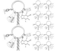 SUNNYCLUE 1 boîte de 20 porte Clés Scientifiques Porte Clés ADN en Vrac Gobelet Doseur de Molécules Argenté Pendentif pour Laboratoire de Chimie et Biologie Lot de {2} porte Clés pour Femmes Cadeaux d