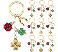 SUNNYCLUE 1 boîte de 20 porte Clés Trèfle à Quatre Feuilles Porte Clés Porte Bonheur en Alliage Émaillé Porte Clés Coccinelle Fer à Cheval Porte Clés Porte Bonheur pour Cadeaux de Fête Mariage etc Fou