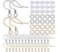 SUNNYCLUE 1 boîte de 200 crochets de Fil de Boucle D'Oreille en Vrac en Acier Inoxydable Plaqué Or 18K Véritable Crochet de Poisson à Boule Ronde en Métal Argenté avec Anneaux de Jonction Écrous D'Ore