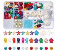 SUNNYCLUE 1 Boîte de 200+ Perles en Coquillage Naturel - Tortue, Étoile de Mer, Style Bohémien - Ensemble d'Animaux de Mer Colorés d'Été