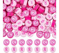 SUNNYCLUE 1 boîte de 200 perles en Ruban Rose Plates et Rondes en Argile Polymère en Vrac pour Femmes Douces pour la Sensibilisation au Cancer du Sein l'espoir Entretoises Lâches Faites à la Main pour