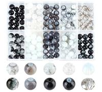 SUNNYCLUE 1 boîte de 200 pièces de 10 styles de Perles de Verre de 8mm en Vrac Perles Noires et Blanches Petites Perles Rondes Transparentes Craquelées à Facettes pour la Fabrication de Bijoux Bracele