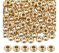 SUNNYCLUE 1 boîte de 200 véritables perles en Acier Inoxydable Plaqué Or 18 carats de 4 mm, Mini Espacement en Métal Doré, Rondelles en Vrac, Perles sans Couture, Espacement en Vrac