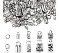 SUNNYCLUE 1 boîte de 230 embouts de cordon de style tibétain en argent antique pour bracelets Kumihimo avec fermoir mousqueton pour la fabrication de bijoux, bracelets, colliers, boucles d'oreilles