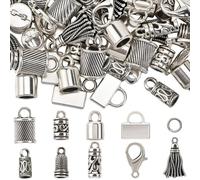 SUNNYCLUE 1 boîte de 230 embouts de Pompon Kumihimo en Alliage de Métal Argenté Antique à Coller dans des Cordons en Cuir à Sertir Fournitures pour la Fabrication de Bijoux Fournitures Kumihimo Artisa