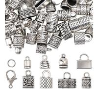 SUNNYCLUE 1 boîte de 230 embouts Kumihimo pour cordon - Argent antique - Kit d'apprêts de bijoux en cuir à sertir - Fermoirs mousquetons - Anneaux ouverts pour la fabrication de bijoux, accessoires