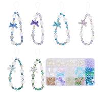 SUNNYCLUE 1 boîte de 231pcs 6 Ensembles de Breloques pour Téléphone Kit de Sangle de Téléphone en Coquillage Nœud Papillon Perles de Coquillage Hawaïen Été Océan Breloque pour Téléphone Portable pour