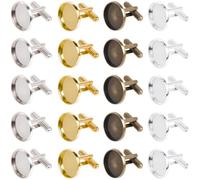 SUNNYCLUE 1 boîte de 24 Boutons de Manchette en Laiton 4 Couleurs Boutons de Manchette de Smoking 16cm Or Argent Bronze Antique Métal Plat Rond Maillons d'affaires Plateau de Lunette Cabochons Suppor