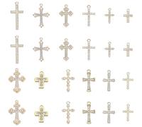 SUNNYCLUE 1 boîte de 24 breloques en Forme de Croix en Alliage 12 styles Breloques Crucifix en Vrac Strass Dorés Petit Métal Breloque de Vacances de Pâques pour la Fabrication de Bijoux Fournitures de