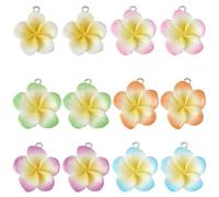SUNNYCLUE 1 boîte de 24 breloques en Forme de Fleur de Frangipanier de 6 couleurs Breloques en Résine Florale en Vrac Pendentifs de Plantes Hawaïennes D'Été et de Printemps avec Boucle pour la Fabrica