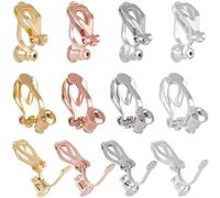 SUNNYCLUE 1 boîte de 24 convertisseurs de Boucles d'oreilles à Clip de 4 Couleurs Convertisseurs de Boucles d'oreilles en Or Rose Argent Antique Métal Laiton Clips Triangulaires Recherche de Vis pour
