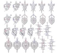 SUNNYCLUE 1 boîte de 24 pendentifs en Forme de Cœur Sacré Style Gothique Argenté en Alliage Métallique avec Strass Violets et Connecteurs en Croix Tibétaine pour la Création de Bijoux Colliers et Lois