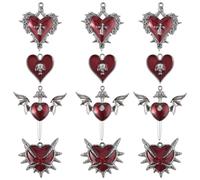 SUNNYCLUE 1 boîte de 24 pendentifs Gothiques en Forme de Cœur 4 styles Breloques Sacrées en Métal Émaillé Rouge Foncé Ailes D'Amour Croix Squelette pour la Fabrication de Bijoux Cadeaux D'Halloween Co