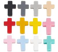 SUNNYCLUE 1 boîte de 24 perles Croisées en Silicone Mini Petites Croix de Poche Colorées Breloques en Forme de Croix Noire et Blanche, Petites Perles en Caoutchouc Rose Rouge pour la Fabrication de