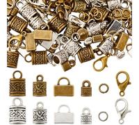 SUNNYCLUE 1 boîte de 240 embouts de Cordon Kumihimo en Alliage de Métal Bronze Argenté Antique Embouts de Cordon Kumihimo à Sertir en Cuir avec Fermoir Mousqueton et Anneaux Ouverts pour Kit de Fabric