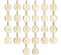 SUNNYCLUE 1 boîte de 26 breloques Lettres Plaquées Or 18K Véritable Lettres de L'Alphabet A à Z Pendentifs Ronds Plats pour la Création de Bijoux (Boucles D'Oreilles Colliers Bracelets) Fournitures de