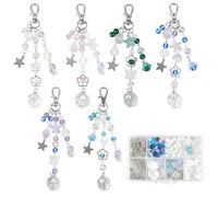 SUNNYCLUE 1 boîte de 274 kits de Fabrication de Porte Clés Océaniques Porte Clés Perles Étoiles de Mer Coquillage Étoile de Mer Perles D'Été Verre Acrylique Pierre de Lune Synthétique Espaceurs pour P