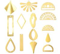 SUNNYCLUE 1 boîte de 28 breloques en Filigrane de Laiton de 14 styles Breloques à Géométrie Sacrée en Vrac Métal Doré Creux Goutte D'Eau Demi Rondes Connecteurs Pendentifs pour la Fabrication de Bijou