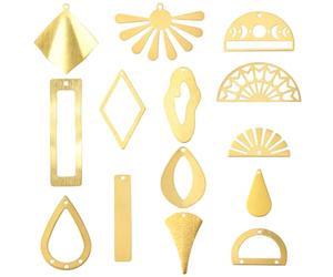 SUNNYCLUE 1 boîte de 28 breloques en Filigrane de Laiton de 14 styles Breloques à Géométrie Sacrée en Vrac Métal Doré Creux Goutte D'Eau Demi Rondes Connecteurs Pendentifs pour la Fabrication de Bijou