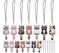 SUNNYCLUE 1 boîte de 28 ensembles de Sangles de Téléphone en Forme de Chat Mignon Breloques de Téléphone en Forme D'Animaux avec Cordon en Polyester Breloques de Chat en Émail de Dessin Animé Kawaii C