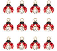 SUNNYCLUE 1 boîte de 30 breloques Coccinelle en Forme de Coccinelle en Petit Alliage Doré Strass Émail Porte-Bonheur Rouge Mignon Insectes en Vrac pour la Fabrication de Bijoux, Fournitures de Breloqu