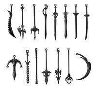 SUNNYCLUE 1 boîte de 30 breloques Épée Noires 15 styles Breloques de Couteau en Métal en Vrac Petit Vintage Antique en Alliage Marque Pages de Chevalier Pendentifs D'Armes pour la Fabrication de Bijou