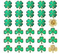 SUNNYCLUE 1 boîte de 30 broches Trèfle Vert Saint Patrick en Alliage de Métal Doré Émaillé Trèfle Porte Bonheur à Quatre Feuilles pour Vêtements de Vacances Irlandaises Sac à Dos Chapeau Bijoux Fourni