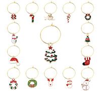 SUNNYCLUE 1 boîte de 30 ensembles de 15 styles de marqueurs de verre à vin de Noël en alliage émaillé pour fête de Noël, décoration de table de dîner, décoration de la maison