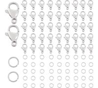 SUNNYCLUE 1 boîte de 300 fermoirs Mousquetons et Anneaux Ouverts, 304 fermoirs Mousquetons en Acier Inoxydable, 100 fermoirs à Bijoux de 7x10 mm, Connecteurs de Bracelets, Fermetures à Clips, 200 anne