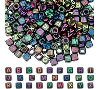 SUNNYCLUE 1 boîte de 300 perles Acryliques Colorées en Forme de Cube avec Lettres de L'Alphabet en Plastique en Vrac Carrées Colorées Nom Lettres Noires Perles en Vrac pour la Fabrication de Bijoux Br