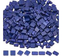 SUNNYCLUE 1 boîte de 300 perles de Rocaille Carrées de 2 tailles, Perles de Tila Bleues en Vrac, Demi-Coupées de 5 mm, Deux Trous, 1/2 perles de Tila en Verre Japonais, Mini Perles D'Espacement Rectan