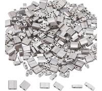 SUNNYCLUE 1 boîte de 300 pièces de 3 tailles de Perles Tila Argentées en Vrac, 2 trous, Quarts de 1/4, 1/2 entretoises de Perles Tila Carrées en Verre Japonais, Mini Perles Rectangulaires pour la Fabr