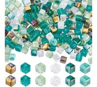 SUNNYCLUE 1 boîte de 300 pièces de 6 couleurs de Perles Carrées en Verre de Cristal en Vrac de 4mm de Couleur AB Transparente Verte Plaquée à Facettes pour la Fabrication de Bijoux de Bracelets de Col