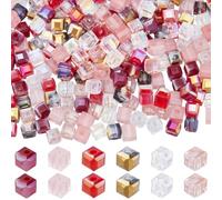 SUNNYCLUE 1 boîte de 300 pièces de 6 couleurs de Perles de Verre Cubiques de 4mm en Vrac Perles de Cristal Carrées Rouges Transparentes de Couleur AB Plaquées Perles D'Espacement Lâches à Facettes pou