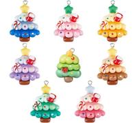 SUNNYCLUE 1 boîte de 32 breloques en Résine pour Sapin de Noël 8 couleurs Breloques à Dos Plat Bonbons Étoiles Vacances D'Hiver Embellissements de Noël Breloques Mignonnes pour la Fabrication de Bijou