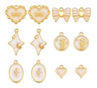 SUNNYCLUE 1 boîte de 36 breloques en Émail en Forme de Cœur 6 styles Différents Breloque Nœud Papillon Doré Pendentifs en Métal pour la Saint Valentin (Ange Fleur Lune Étoiles Polaires) pour la Créati